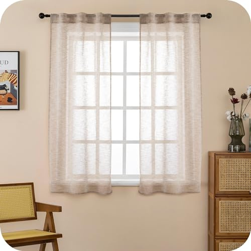 GIRASOLE HOME Coppia Tende Itaca Filtranti in Simil Lino 2 Pannelli da 55x130cm con Tasca e Passanti Nascosti, Maggese