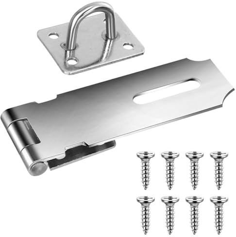 Hasp and Staple 4 Inch Heavy Duty Door Padlock Hasp Stainless Steel Hasp Lock Shed Lock Hasp Door Lock Hasp with Screws for Cabinets Cupboard Drawer Gate Silver