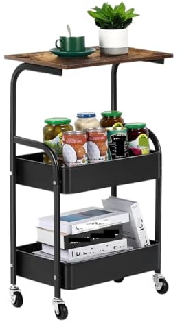 FAJNUZI2024 Isla de Cocina rodante Carro rodante de Cocina 3 Niveles, Carro Almacenamiento 16,54 con Ruedas, Mesa Madera