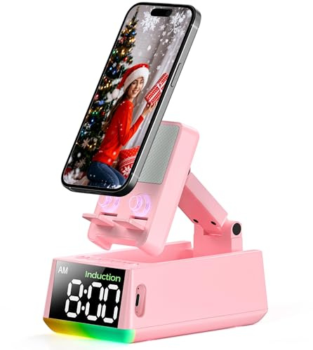 BBL Gifts for Men Women, Foldable Phone Stand with Bluetooth Speaker&Clock | Built-In Wireless Induction Speaker Stand, Birthday Gifts for Men, Induction Speaker for Mobile Phone, Tech Gadgets for Dad