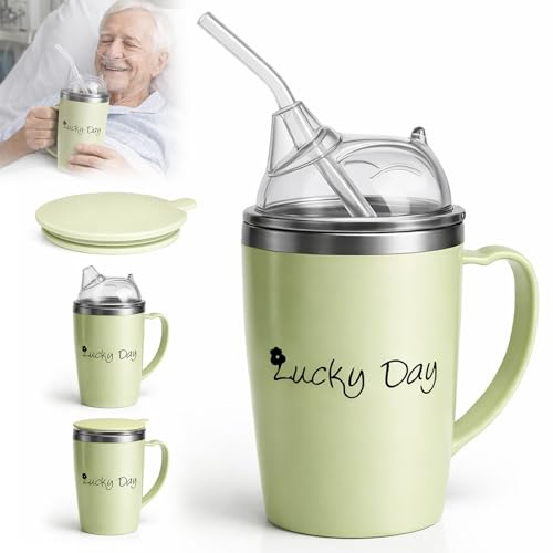 Vutlace Adult Sippy Cups for The Elderly Non Spill, 3 in 1 Sippy Cup for Adults, 350ml Anti Choke Spill Proof Cups with Lid and 30cm Straw, Beakers for Elderly and Disabled Drinking Aids