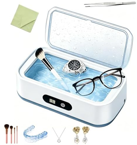 AEMCHDM Limpiador Ultrasonidos 650 ml, Limpiador Ultrasónico 49 KHz para Gafas, Joyas, Plata, Relojes, Limpieza Dental, Férula Dental e Invisalign, Máquina de Limpieza Ultrasonidos