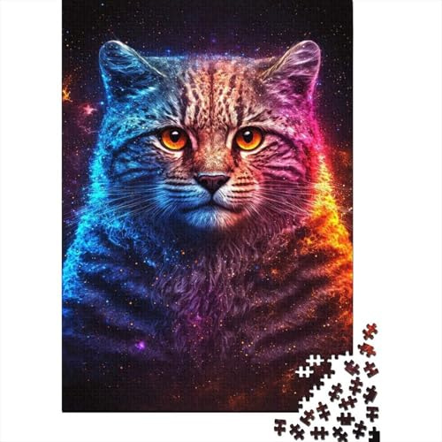 Retrato de Gato Puzzle para Adultos Puzzle de 1000 Piezas Papel Arte Colorido Luz Nocturna Relajación Familia Atención Decoración Regalo 38x26cm/1000pcs