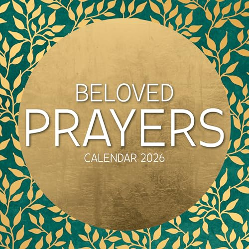 Älskade böner 2026 fyrkantig väggkalender, 16-månader, guldfoliedesign med blommönster, religiös inspirerande