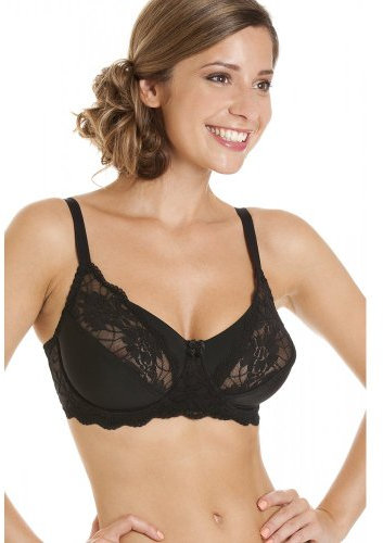 Camille Womens Full Cup Underwired Lace Bra Black 34F