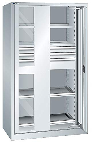 Lista Schwerlastschrank mit Einschwenktüren und Sichtsch eiben, Zylinderschloss, BxTxH 1146x690x1950 mm, RA