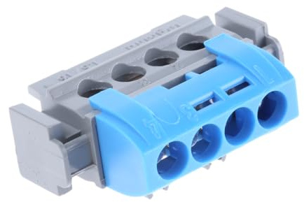 Legrand 004840 Morsettiera di Distribuzione Isolata IP2X Neutrale, 4 Connessioni, 1,5 mm² a 16 mm², 75 mm Lunghezza, Blu