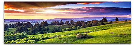 Paul Sinus Art Panoramabild auf Leinwand und Keilrahmen 150x50cm Ukraine Landschaft Berge Wald Abendsonne
