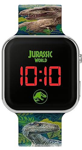 Jurassic World Reloj Digital de Cuarzo para niño con Correa de plástico JRW4100, Estampado Verde, Correa