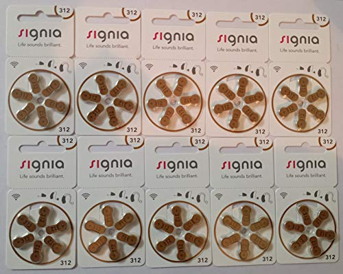 Signia 60 x Siemens Größe 312 Hörgerätebatterien, PR41 10 x 6 Blister