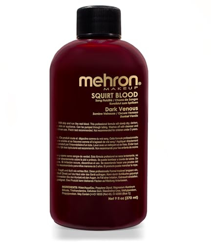 Mehron Make-up Squirt Blood | Realistisches Kunstblut für Halloween und Bühnen-Make-up | Abwaschbares Kunstblut für Special FX, Bühne & Film, Halloween und Cosplay (270 ml) (Dark Venous)