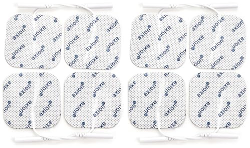 axion® 8X TENS Elektroden Pads 50x50 mm - Zertifiziertes Medizinprodukt | 2mm Steckanschluss. Wiederverwendbare selbstklebende Elektroden für TENS Gerät & EMS Trainer I Super Haft + Leitfähigkeit