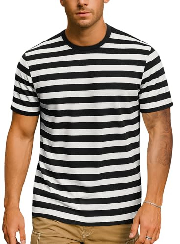 Zengjo Striped T Shirts for Men(Black&White WD,M)