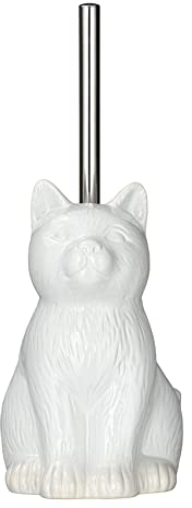 WENKO WC-Garnitur Mod. Cat dekorativer Toilettenbürstenhalter mit passender Bürste in Form Einer Katze aus hochwertiger Keramik in weiß Maße 14 x 22 x 17 cm