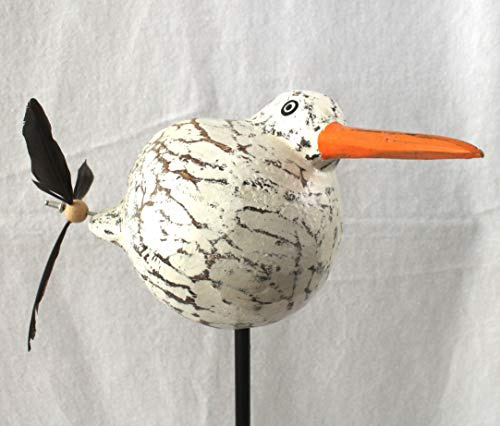 dekoundmeer Gartenstecker Möwe Erna mit Propeller aus Holz und Federn 106 cm Höhe Handarbeit