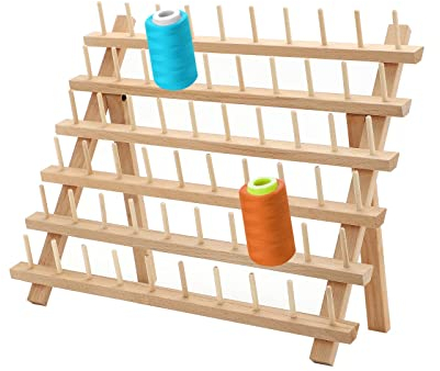 Queiting 60 Spulen Garnrollenhalter Holz Fadenhalter Fadenspulen Spulenhalter Garnregal Garnrollen Organizer zum Aufhängen an Wand oder Aufstellen für Stickerei Quilten Nähen Haare Flechten