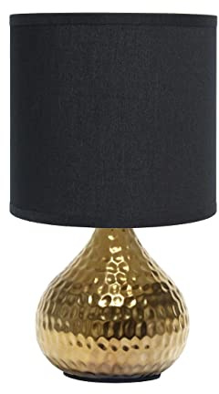 Simple Designs LT2073-GDB Mini Hammered Texture Gold Drip Table Lamp with Black Shade