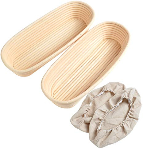 Oval 12 inch 2 Sets Bread Proving Basket with Linen Cloth Liner Sourdough Bannetons Bread Proofing Baskets Bread Baking Mold Bakery Tools