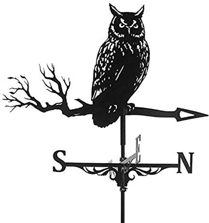 YIWOYI Veleta con adorno de animales, diseño de búho de metal, veleta para el tiempo, veleta, patio, granero, escena