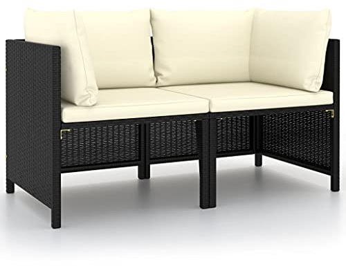 vidaXL Gartensofa 2-Sitzer mit Kissen Sofa Lounge Gartenmöbel Garten Garnitur Sitzgruppe Ecksofa Gartenset Sitzgarnitur Schwarz Poly Rattan