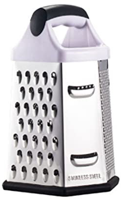 6 in 1Kitchen Stainless Steel 6-Sided Cheese Grater Multi-Purpose Vegetable Cutter Non-Slip Base (White)