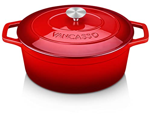 vancasso Cocotte Ovale en Fonte Émaillée 6L, 30cm, x13cm, 6kg, Marmite avec Couvercle Pour Tous Feux dont Induction Rouge