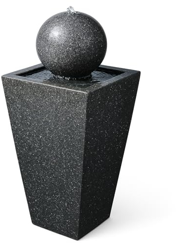 MDA Designs Osiris Outdoor Sphere and Column Water Feature LED Lit Self-Contained Garden and Patio Water Fountain