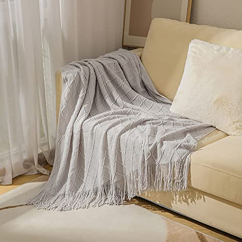 Trayosin Kuscheldecke Strick Wohndecke Weich Warme Wolldecke Quaste Kuscheldecke Sofadecke Schlafdecke Decke (hellgrau,127X180CM)