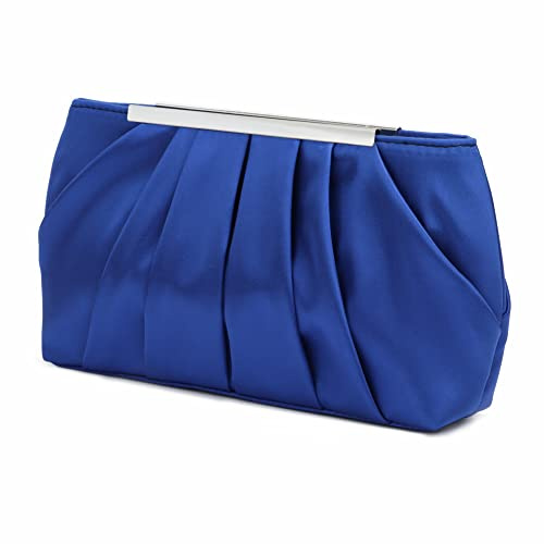 Jywmsc dam satin kvällsväska elegant satin plissé kväll clutch plånböcker för kvinnor silver bröllop handväska, kungsblå, M, Elegant, elegant, modern