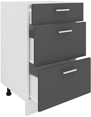 VCM Küchenmöbel Unterschrank 50x46x82 cm 3 Schubladen | Stauraum für Töpfe und Vorräte - Küchenzeile - Für Haushalte - Feuchtigkeitsbeständiger Holzwerkstoff