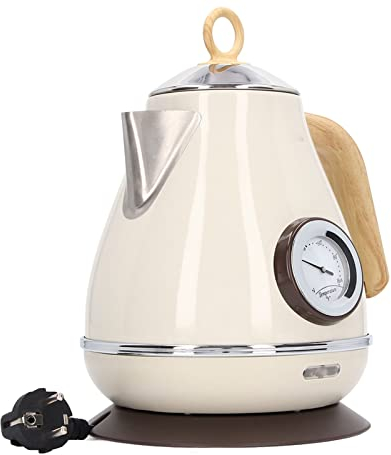 Bouilloire électrique, capacité de 1,7 L, Base Pivotante à 360 Degrés, Grain de Bois Rétro, Petite Bouilloire électrique avec Affichage de la Température pour Le Bureau à Domicile (Blanc)