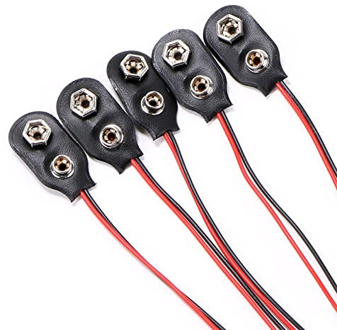 MIDELONG 9V-Batterie-Klemmverbinder, 9 Volt langes Kabel, 15,2 cm Länge, Anschluss Soft Shell I Typ schwarz, 5 Stück