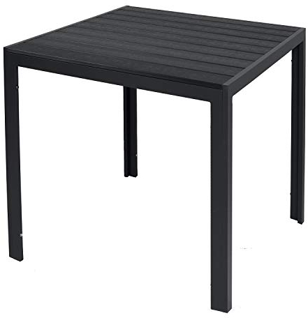 INDA-Exclusiv Aluminium Gartentisch Esstisch Gartenmöbel Tisch WPC Holzimitat wetterfest anthrazit/schwarz 80x80x74cm