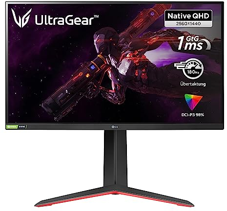 LG 27GP850P UltraGear Gaming Monitor 27 QHD NanoIPS HDR 400, 2560x1440, 1ms, G-Sync Compatible, AMD FreeSync Premium Pro 180Hz, HDMI 2.0 (HDCP 2.2), Display Port 1.4, USB 3.0, AUX, Flicker Safe, Nero