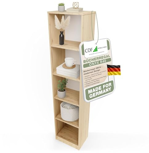 CDF Bücherregal Regal Standregal Büroregal für Ordner - Büro Wohnzimmer Homeoffice Bücherschrank zur Aufbewahrung Dokumenten Dekoration Robuste Konstruktion - Eiche Artisan 40cm