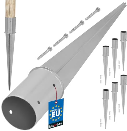KOTARBAU® 6er Set Einschlaghülse - ⌀ 100 mm - Pfostenträger zum Einschlagen - für Zaunpfosten & Holzbalken - Einschlagbodenhülse für Rundholzpfosten - verzinkter Stahl - Silber