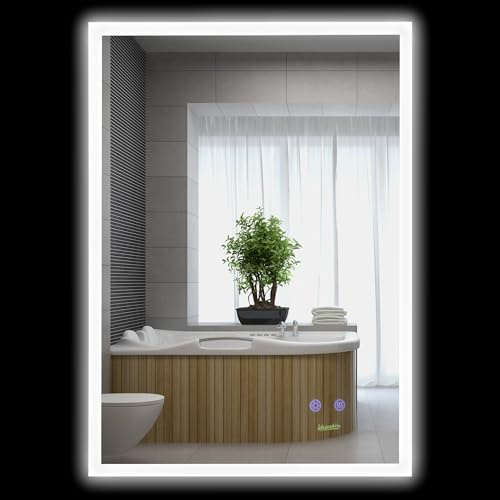 kleankin Badspiegel, Wandspiegel mit LED-Beleuchtung, Badezimmerspiegel mit Antibeschlag-Funktion, Dimmbarer Lichtspiegel, IP44 Aluminiumlegierung, 70 x 50 cm, Silber