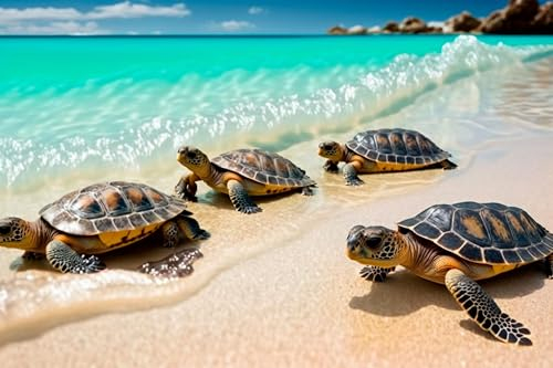 adrium Acryl-Bild 140 x 90 cm: Gruppe von Schildkröten an einem tropischen Strand im Karibischen Meer (201935792)