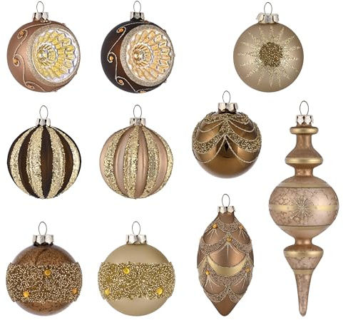Valery Madelyn Glas-Weihnachtsschmuck-Set, 10 Karat Bronze, Kupfer, Gold, Quecksilber-geblasenes Glas, Weihnachtsbaumkugel-Dekorationen, luxuriöser Weihnachtsschmuck, hängende Tropfenform