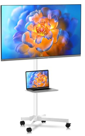 XINLEI TV Ständer Rollbar,Fernsehständer mit Rollen für 21-60 Zoll Flat Curved Panel TVs bis zu 35kg Höhenverstellbarer TV Rollwagen Wagen mit Rollen Max VESA 400x400mm, Weiß