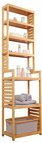 WAOHO Badregal Bambus Standregal,7Ablagefächer,Bambusregal Badregal， Badezimmer,Ablageflächen，Geeignet für Küchen, Bäder, Flure usw,165 x 42 x 28 cm