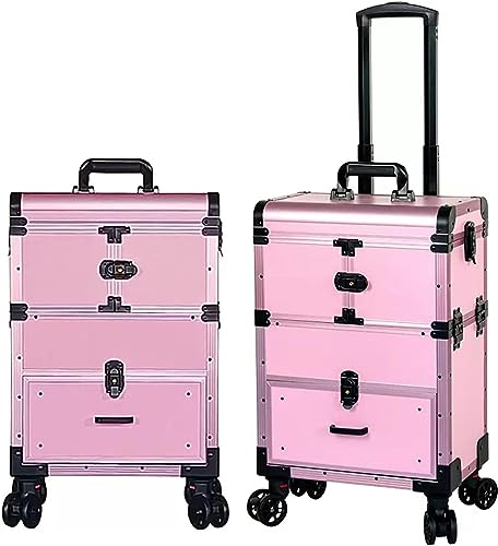 Kosmetikkoffer Alu Beauty Case, Kosmetikkoffer Pilotenkoffer Beauty Case Reisetrolley Friseurkoffer Kosmetik Trolley, Kosmetikkoffer Mit Schubladen Train Case, Schwarz 1 Stück (Color : Pink)