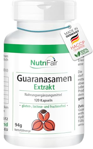 Guaranasamen Extrakt - mit Koffein & Vitamin B6-120 Kapseln - Hochdosiert - 100% Vegan – Deutsche Produktion & Laborprüfung - NutriFair | Premium & Fair