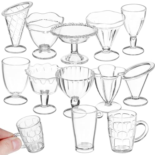 SAFIGLE Miniatur Puppenhaus Becher 12Er Set Kunststoff Mini Dessertbecher Transparent 1:12 Zubehör Für Kinder Spielzeug DIY Food and Play Cup