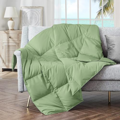 puredown® Soft Feather Down Throw Blanket Lightweight Packable Couch Throw for Indoor and Outdoor Use, Throw 50X70, Sage Green