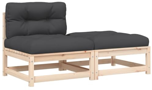 vidaXL Gartensofa ohne Armlehnen, Modular Sofa mit Kissen Hocker, Gartensessel mit Lattenrost, Relaxsessel Lounge Sessel Gartenmöbel