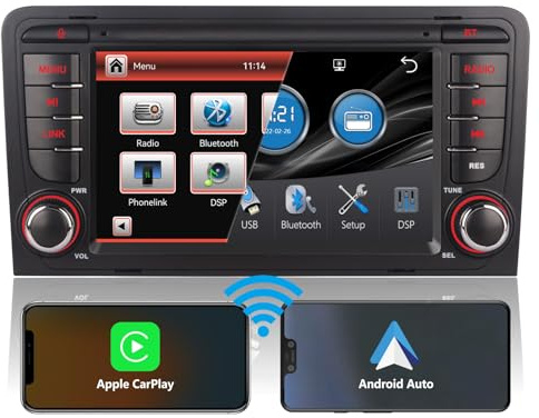 Autoradio Mit Bluetooth für Audi A3 8P S3 RS3 Sportback Radio Bildschirm Kompatibilität mit Original-Lenkradsteuerungen Android Auto Wireless Carplay Autoradio Carplay Navi DSP FM RDS Doppel din Radio