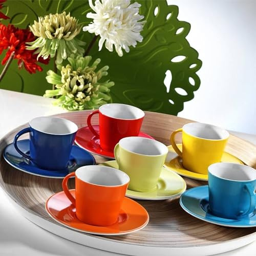 WELL HOME MOBILIARIO & DECORACIÓN Set de tasses à café (12 pièces) en porcelaine rouge, blanche, bleue, orange, jaune et verte 90 cc