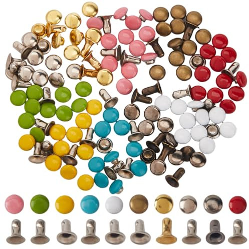 GORGECRAFT 1 Box 300Pcs 10 Colors Mini Rivet Studs 0.16 inch Brass Double Caps Leathercraft Rivet Tubular Metal Studs for Doll Clothes Sewing Purse Making Clothing Crafts Projects