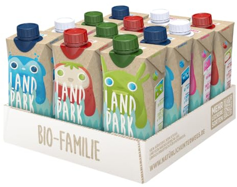 Landpark Bio-Familie Probier Mix, 24x0,5l I Kindergetränk ohne Zucker und Süßungsmittel I Ab 1 Jahr geeignet I natürliches Mineralwasser mit Bio-Fruchtaroma I Wasser mit Geschmack I pfandfrei
